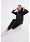 Kadın Uzun Kollu Kapüşonlu Oversize Sweat Ve Pantolon Ikili Takım