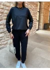 Kadın Uzun Kollu Kapüşonlu Oversize Sweat Ve Pantolon Ikili Takım