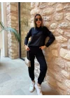 Kadın Uzun Kollu Kapüşonlu Oversize Sweat Ve Pantolon Ikili Takım