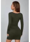 Kadın Uzun Kollu Kare Yaka Iç Göstermeyen Mini Elbise