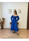 Kadın Uzun Kollu Kare Yakalı Gipeli Uzun Trikoton Elbise