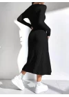 Kadın Uzun Kollu Kare Yakalı Midi şardonlu Kaşkorse Elbise