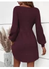 Kadın Uzun Kollu Kayık Yaka Kısa Triko Elbise