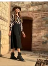 Kadın Uzun Kollu Kruvaze Yaka Dalgıç Krep Midi Boy Elbise
