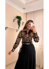 Kadın Uzun Kollu Kruvaze Yaka Dalgıç Krep Midi Boy Elbise