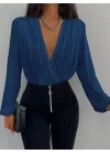 Kadın Uzun Kollu Kruvaze Yaka Sandy Bluz