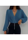 Kadın Uzun Kollu Kruvaze Yaka Sandy Bluz