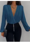 Kadın Uzun Kollu Kruvaze Yaka Sandy Bluz