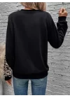 Kadın Uzun Kollu Leopar Garnili 3 Parça Iki Iplik Bluz