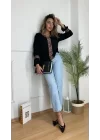 Kadın Uzun Kollu Leopar V Yakalı Krep Bluz