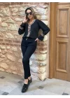 Kadın Uzun Kollu Leopar V Yakalı Krep Bluz