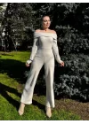 Kadın Uzun Kollu Madonna Yaka şardonlu Kaşkorse Tulum