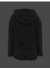 Kadın Uzun Kollu Meow Kedi Nakışlı Kapşonlu Peluş Sweat Ve Short Ikili Takım