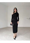 Kadın Uzun Kollu Omuz Dekolteli Içi Astarli Midi Boy Tül Elbise