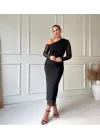 Kadın Uzun Kollu Omuz Dekolteli Içi Astarli Midi Boy Tül Elbise