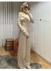 Kadın Uzun Kollu Omuzlardan Açık Asimetrik Kesim Kaşkorse Bluz Ve Pantolon Ikili Pantolon