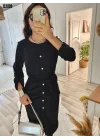 Kadın Uzun Kollu önden Düğmeli Beli Kuşaklı Aerobin Midi Elbise