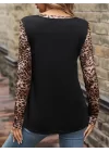 Kadın Uzun Kollu önden Fermuarlı Cepli Leopar Detaylı Viskon