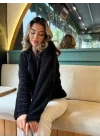 Kadın Uzun Kollu önden Fermuarlı Cepli Peluş Sweat