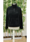 Kadın Uzun Kollu önden Fermuarlı Cepli Peluş Sweat