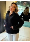 Kadın Uzun Kollu önden Fermuarlı Cepli Peluş Sweat