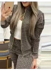Kadın Uzun Kollu önden Fermuarlı Desenli şardonlu Dalgıç Ceket Ve Pantolon Ikili Takım