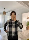 Kadın Uzun Kollu önden Fermuarlı Ekose Desenli Ceket