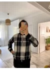 Kadın Uzun Kollu önden Fermuarlı Ekose Desenli Ceket