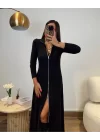 Kadın Uzun Kollu önden Fermuarlı Ithal Krep Elbise