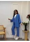 Kadın Uzun Kollu önü Açık Dokuma Ceket Ve Pantolon Ikili Takım