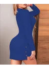 Kadın Uzun Kollu Polo Yaka ön Kısım çıtçıtlı Düğme Detay Scuba Krep Mini Boy Elbise