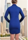 Kadın Uzun Kollu Polo Yaka ön Kısım çıtçıtlı Düğme Detay Scuba Krep Mini Boy Elbise