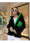Kadın Uzun Kollu Renkli Cep Ve Fermuar Detay Peluş Mont