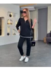 Kadın Uzun Kollu Ribana Ve Fermuar Detay Bluz Ve Yüksel Bel Pantolon 2li Takım