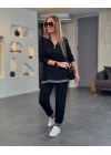Kadın Uzun Kollu Ribana Ve Fermuar Detay Bluz Ve Yüksel Bel Pantolon 2li Takım