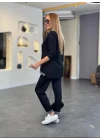 Kadın Uzun Kollu Ribana Ve Fermuar Detay Bluz Ve Yüksel Bel Pantolon 2li Takım