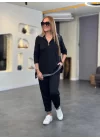 Kadın Uzun Kollu Ribana Ve Fermuar Detay Bluz Ve Yüksel Bel Pantolon 2li Takım