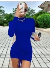 Kadın Uzun Kollu Sağ Belden Sol Etek Ucuna Doğru Hafif çapraz Büzgülü Sandy Mini Boy Elbise