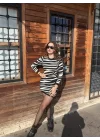 Kadın Uzun Kollu Siyah Beyaz Zebra Desen Triko Elbise