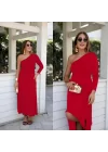 Kadın Uzun Kollu Tek Omuz Detay Krep Elbise