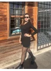 Kadın Uzun Kollu Tek Omuz Ve Kol Açık Detay Viskon Mini Boy Elbise