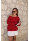 Kadın Uzun Kollu Tek Omuzu Açık Akrilik Bluz
