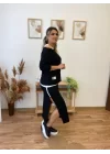 Kadın Uzun Kollu Tek Omuzu Açık Viskon Bluz Içi Atletli Ve Yandan şeritli üçlü Viskon Ikili Takım