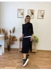 Kadın Uzun Kollu Tek Omuzu Açık Viskon Bluz Içi Atletli Ve Yandan şeritli üçlü Viskon Ikili Takım