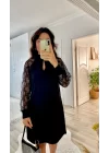 Kadın Uzun Kollu Tül Detay Sandy Mini Boy Elbise