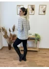 Kadın Uzun Kollu V Hakim Yaka çok Renkli Dokuma Bluz