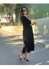 Kadın Uzun Kollu V şerit Yakalı Viskon Iki Iplik Elbise