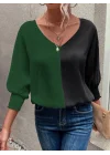 Kadın Uzun Kollu V Yaka Kol Ağzı Gipeli Sandy Bluz