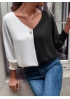 Kadın Uzun Kollu V Yaka Kol Ağzı Gipeli Sandy Bluz