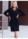 Kadın Uzun Kollu V Yaka Kol Ağzı Ve Yaka Ribana Detaylı Iki Iplik Mini Boy Elbise